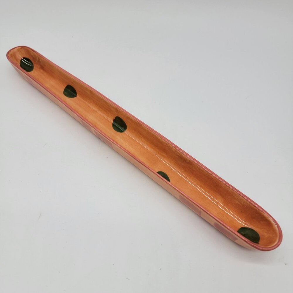 Laurie Gates 2002 Long Polka Dot Ceramic Dish Breadsticks?  Made In USA